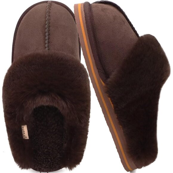 ⚡Women Dark Brown Suede Fluff Dual Memory Foam Arch Support Warm Scuff Slipper - Picture 6 of 6